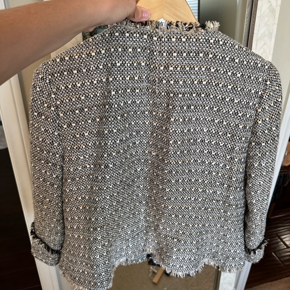 Boden Black and White Tweed Blazer with fringe detail - Picture 3 of 5